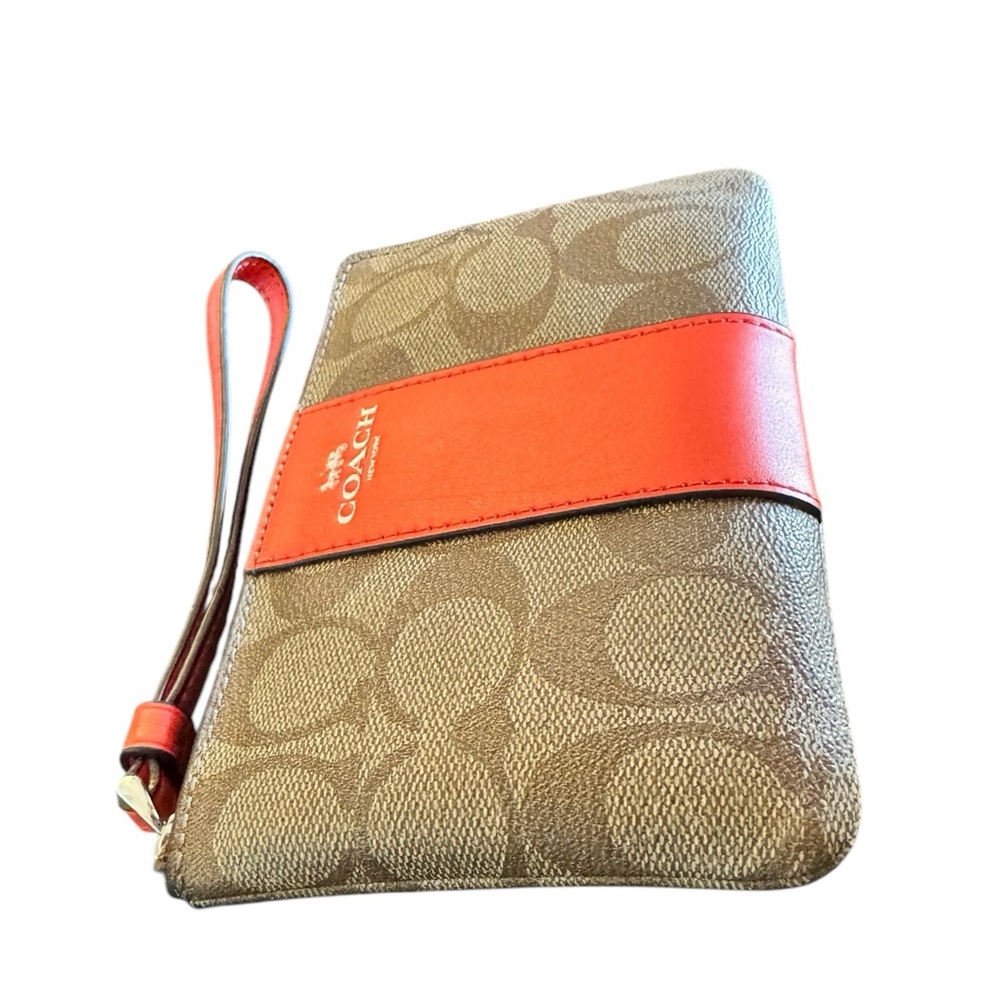 Coach Brown and Coral Red Wristlet - Picture 9 of 10